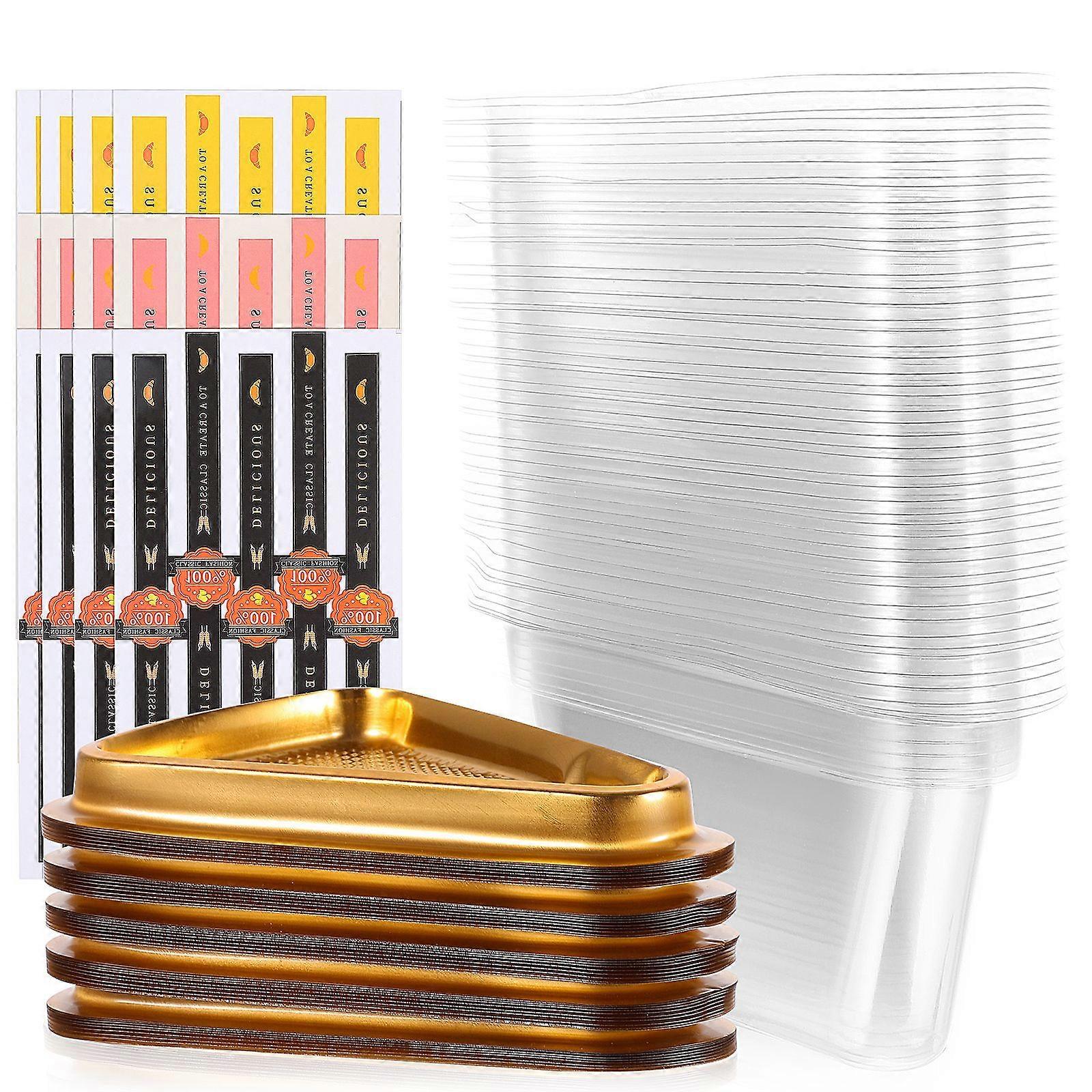 50Pcs Triangular Cake Boxes Transparent Cake Pie Containers with Stickers for Bakery Dessert