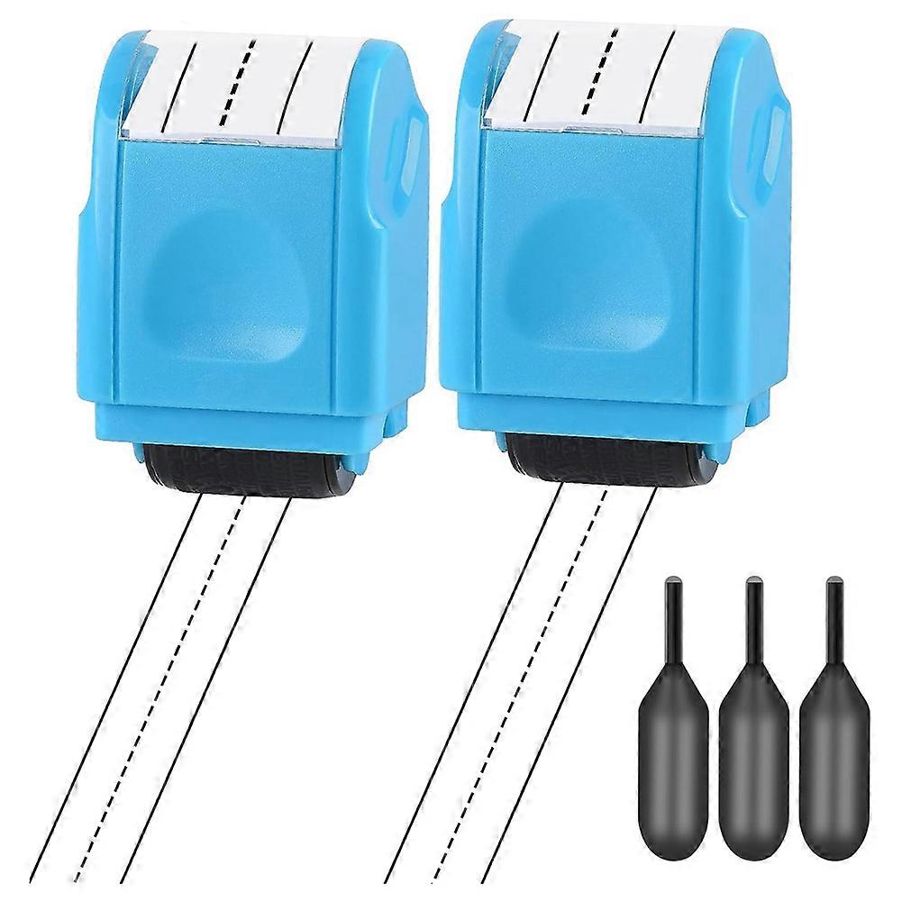 2PCS Dashed Handwriting Lines Roller Stamp, Self-Inking Practice Line Roller Stamp with 3 Refills,Blue