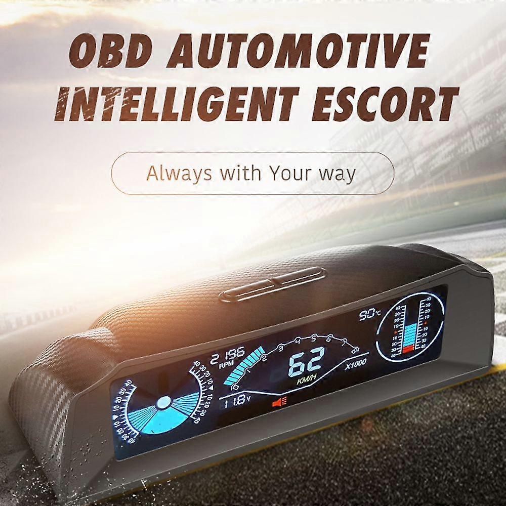 Car Headup Display LCD Digital Speedometer Multifunctional Inclinometer Angle Slope Meter Support Overspeed Alarm Fatigue Driving Reminder for Car Tru