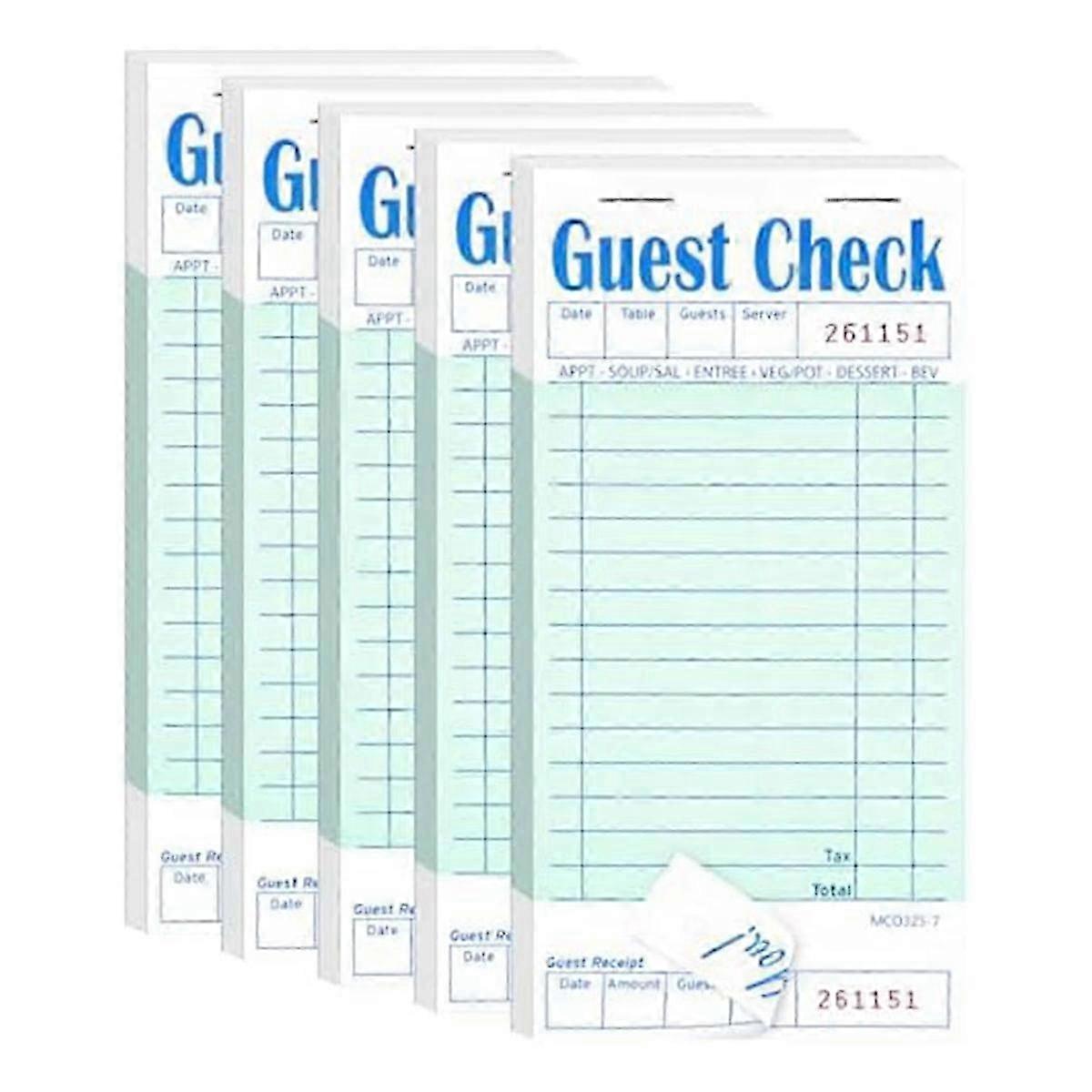 5 Pack Restaurant Guest Check Books, Green Waiter Note Pads for Orders and Service