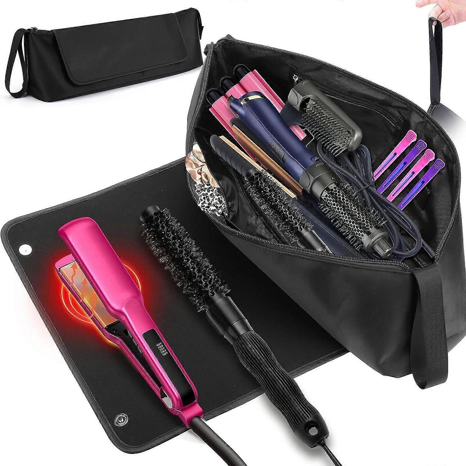 Hair Tools Organizer Bag with Heat Resistant Mat