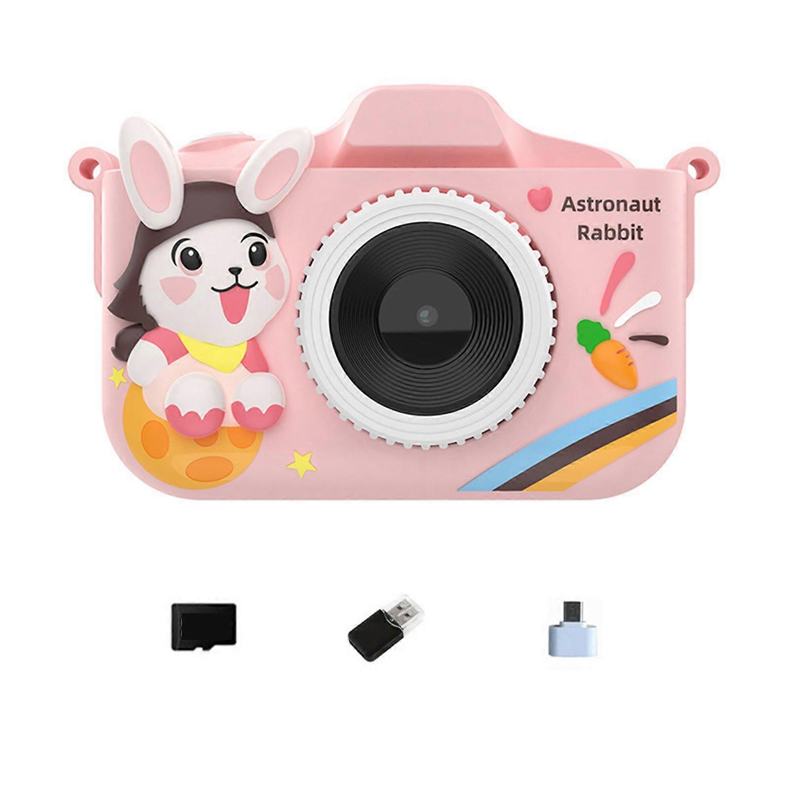Shockproof Kids Digital Camera 32G Card Reader OTG Adapter IPS Screen Zoom Function Creative Filters Educational Photography Toy Pink rabbit