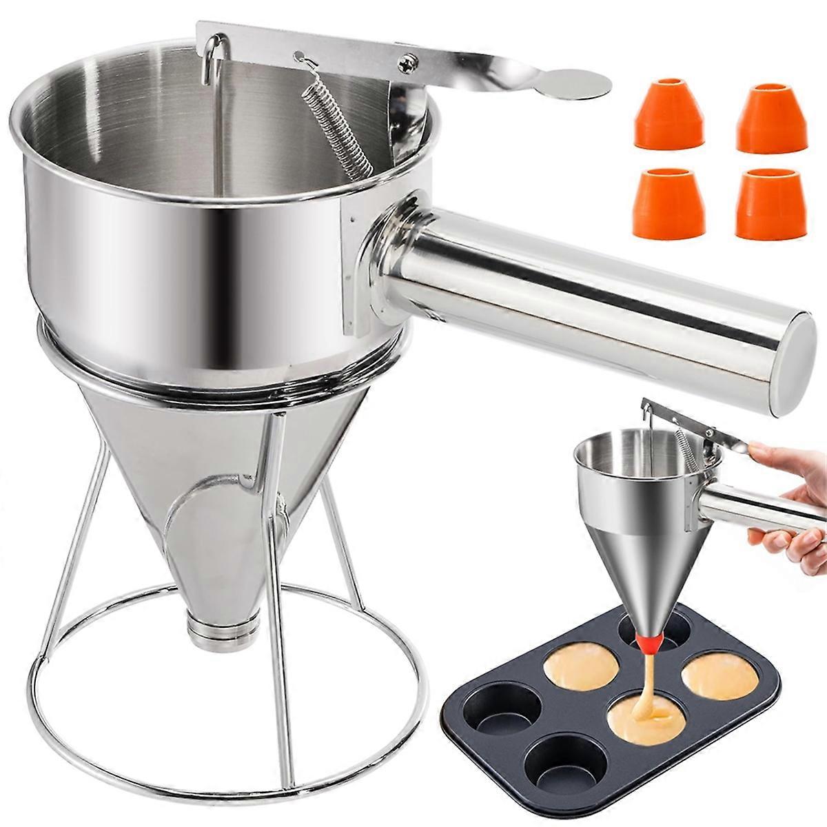 Stainless Steel Pancake Batter Dispenser, Funnel Cake Dispenser Maker with Stand Squeeze Handle, for Cupcakes,