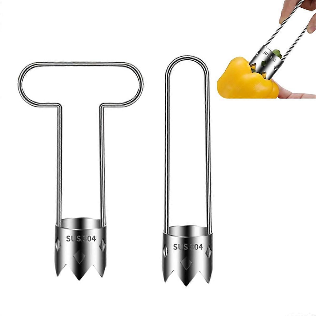2pcs Pepper Seed Corer Remover, 304 Stainless Steel Fruit Vegetable Core Remover, Peeler Slicer Corer