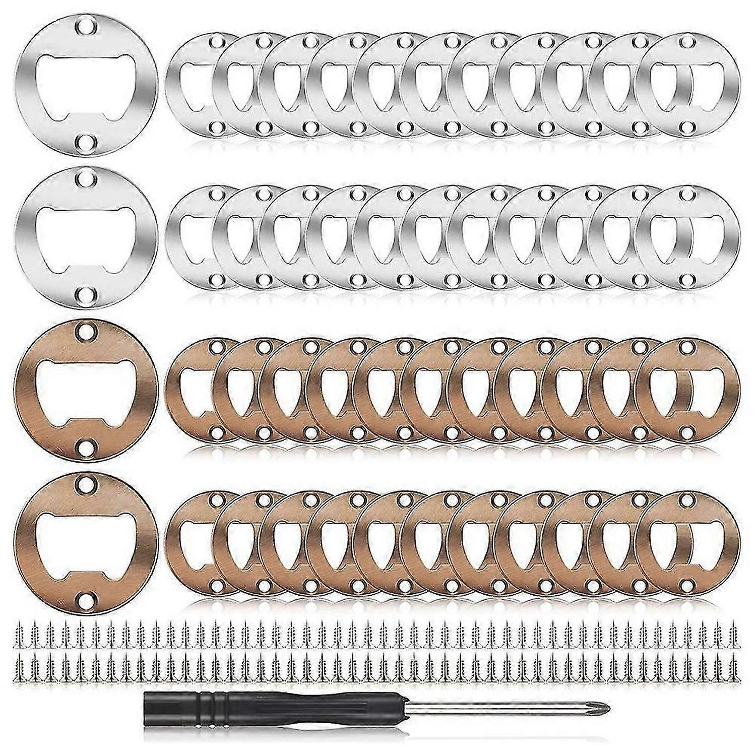40Sets Beer Bottle Opener Inserts Kits Round DIY Bottle Opener Hardware Kit with Screws Screwdriver For Bottle Opener