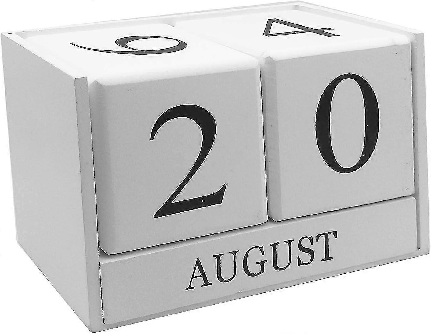 2025 Wooden Desk Blocks Calendar - Perpetual Block Month Date Display Home Office DecorationWhite)