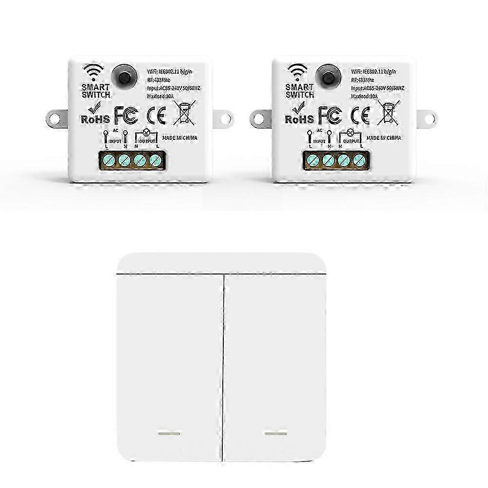 2PCS ασύρματος ελαφρύς δέκτης ρελέ διακοπτών τοίχων RF 433Mhz με 1x 2Gang διακόπτης πίνακα LED απομακρυσμένο cont
