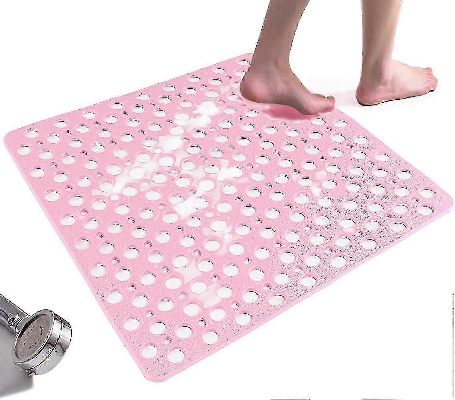 53x53cm Square Anti-Slip Bath Rug with Machine Washable Feature and Suction Cups (Pink) for Non-Slip Shower Mat 2025