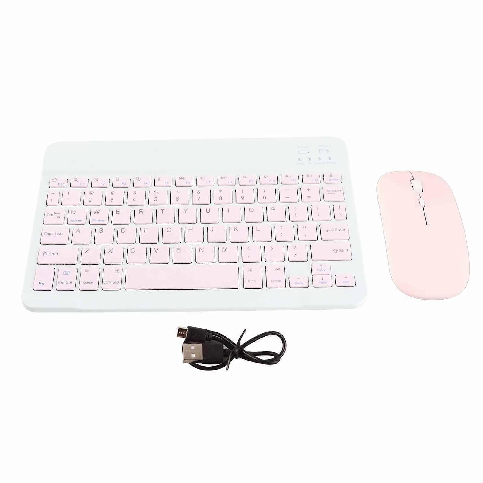 10 Inch Bluetooth Keyboard Set USB Charging Ultra Thin Quiet Wireless Keyboard with DPI Mouse for Cellphone Laptop Pink