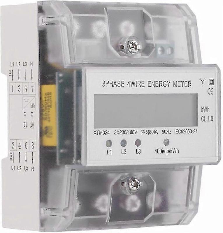 Three-Phase Meter Electricity Meter Calibrated Energy Meter Electrical Meter LCD Digital Three-Phase 4-Wire 5-100A 4P KWh Electricity Energy Consumpti