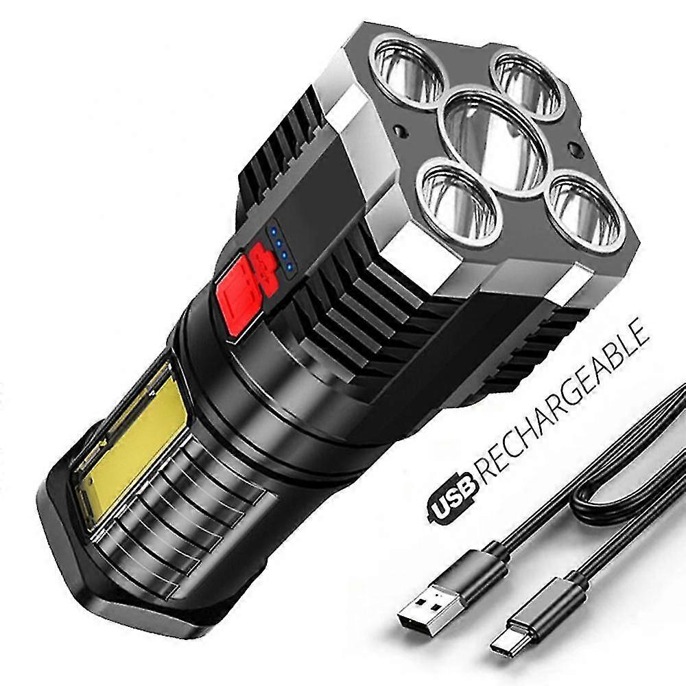 LED Super Bright Flashlight Multi-function Rechargeable Outdoor Waterproof Led Long-range Spotlight Battery Display COB Light