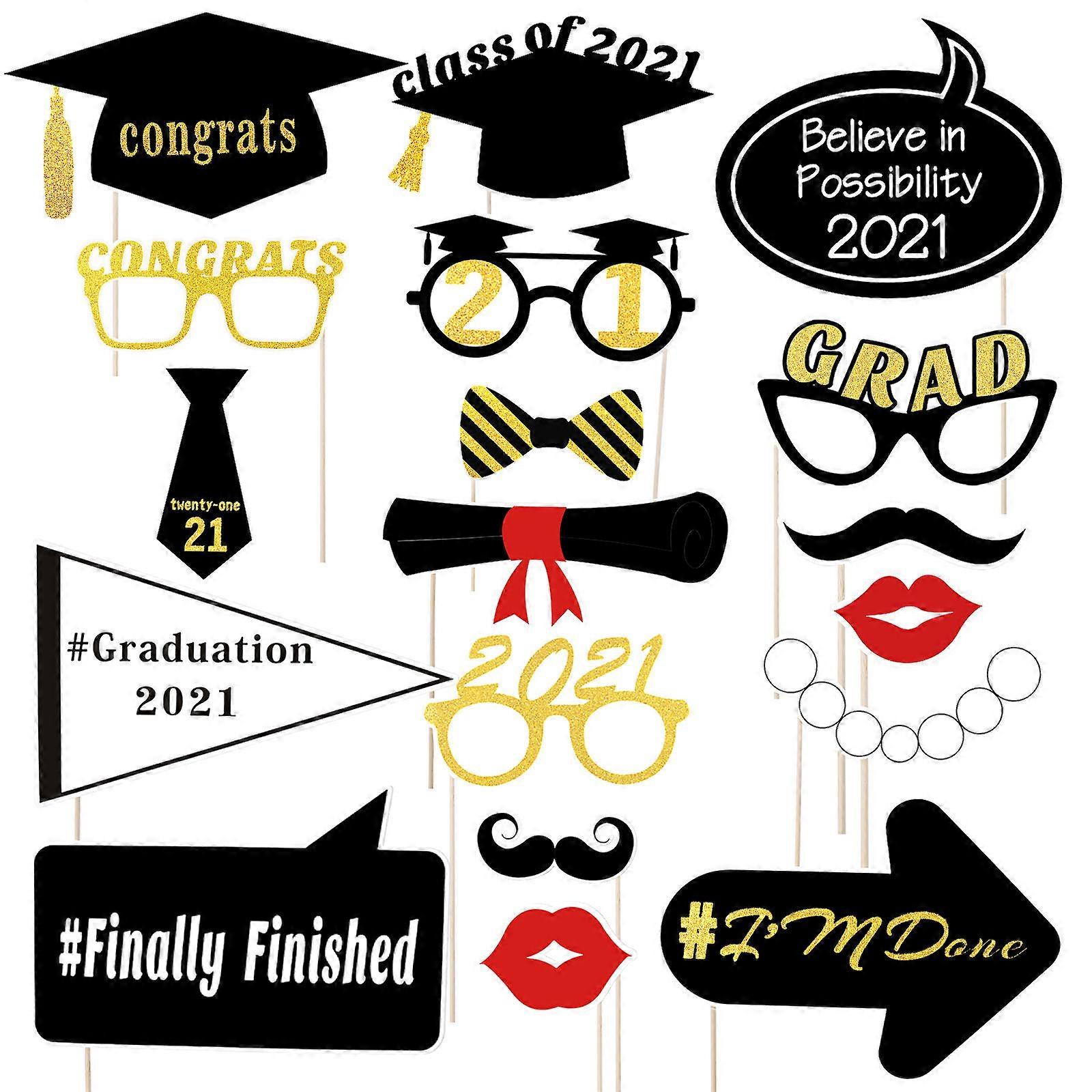 Graduation Selfie Props for Party Use with Wooden Sticks 18Pcs