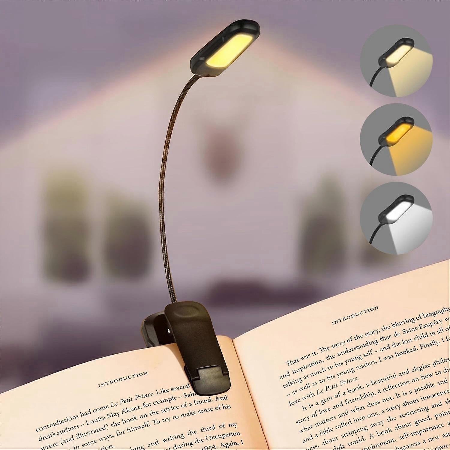 9 Led Rechargeable Book Light, 3 Color Temperatures 50 Hour Runtime Clip On Book Reading Light For S