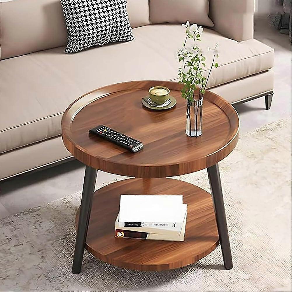 Modern Round Coffee Table with Storage Farmhouse Style Wooden Side Table For Living Room Home Office Size L One Color