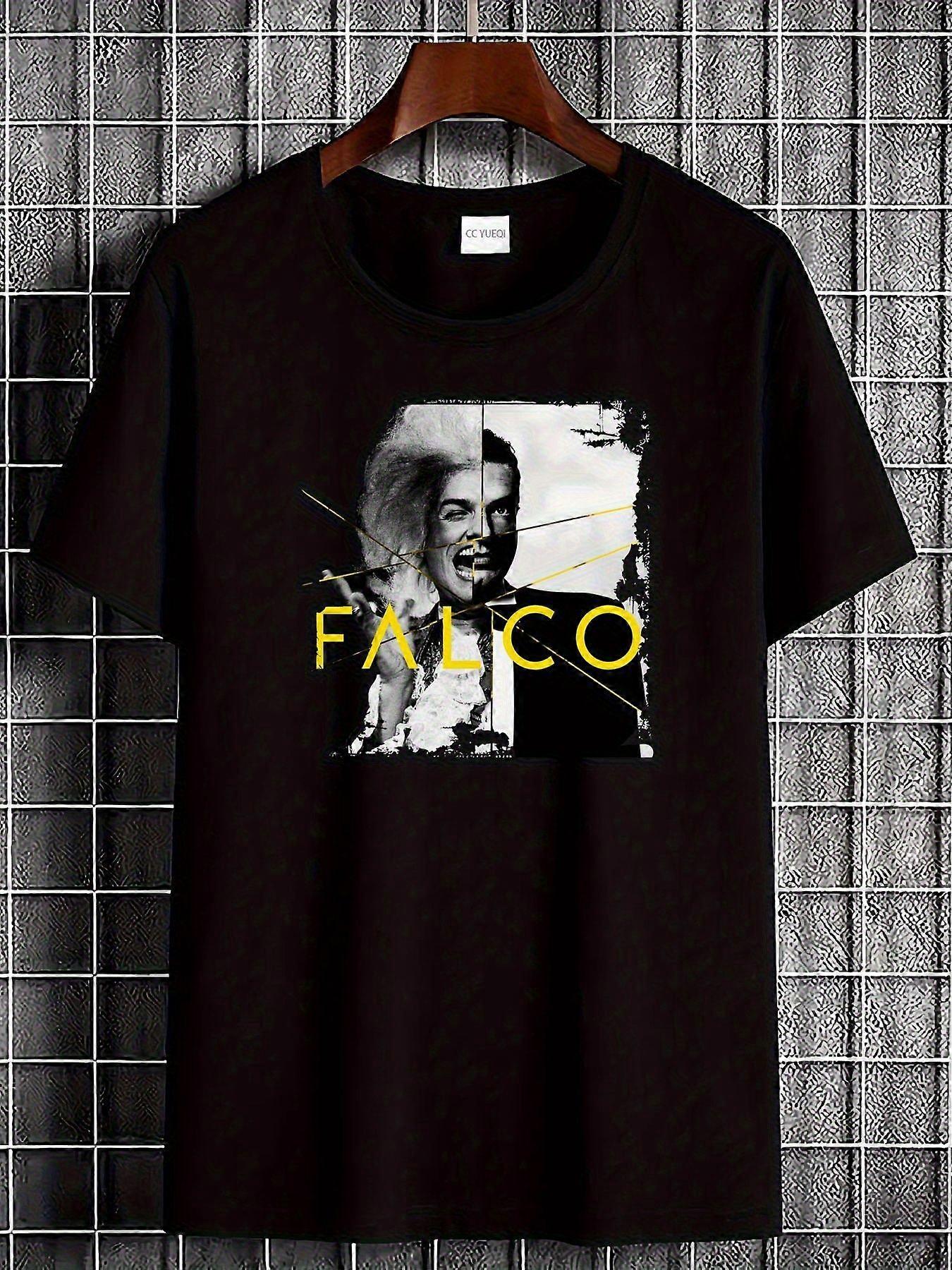 تي شيرت Falco Graphic - تي شيرت كبير الحجم من القطن 100٪ من الوزن الثقيل مع صورة Falco وشعار التوقيع ، ملابس الشارع للجنسين للرجال و Wo-SSFHK109