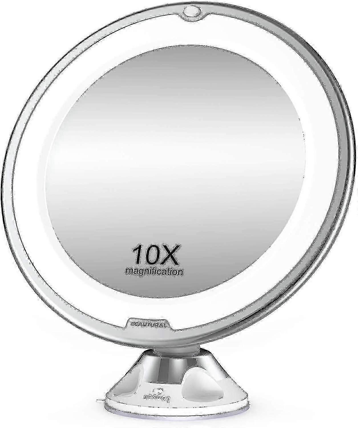 Lustro do makijażu Beautural z 10-krotnym powiększeniem i oświetleniem LED, 1 przegub kulowy, regulowany uchwyt 360°