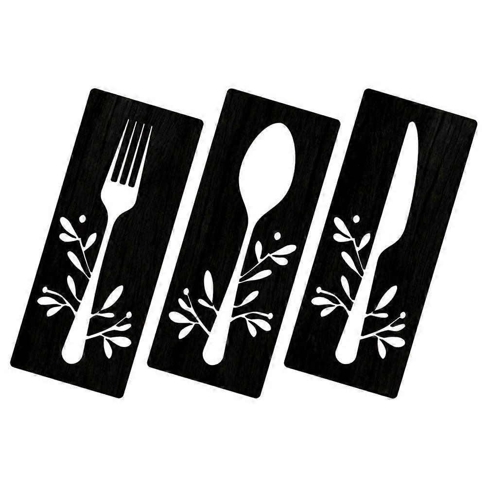Wooden Fork Spoon Cutter Sign Wall Decor for Kitchen 4Sets