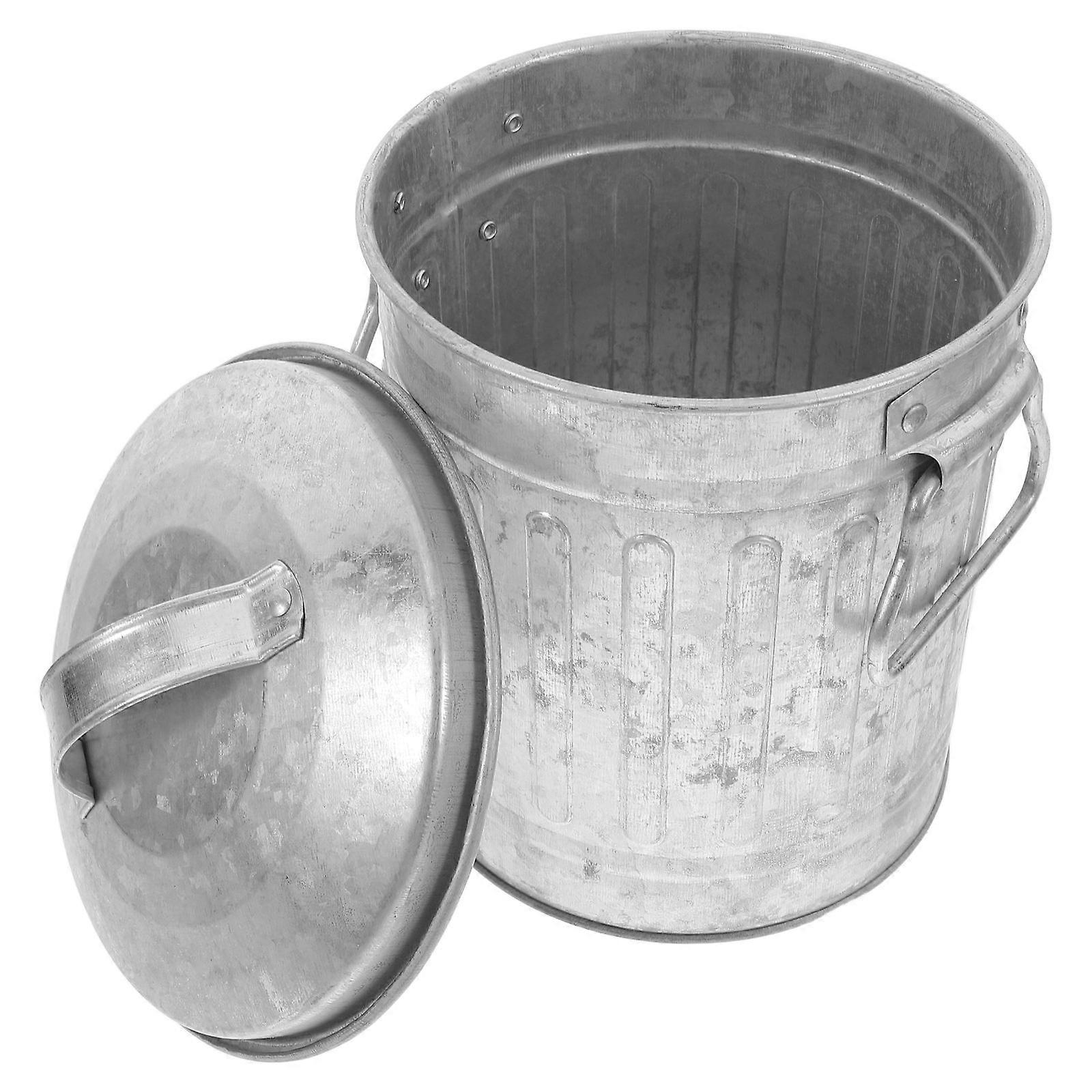 Office Waste Basket Bucket Shaped Garbage Can Home Wastebasket Silver 18.50X14.50X14.50CM Garbage Storage 1Set