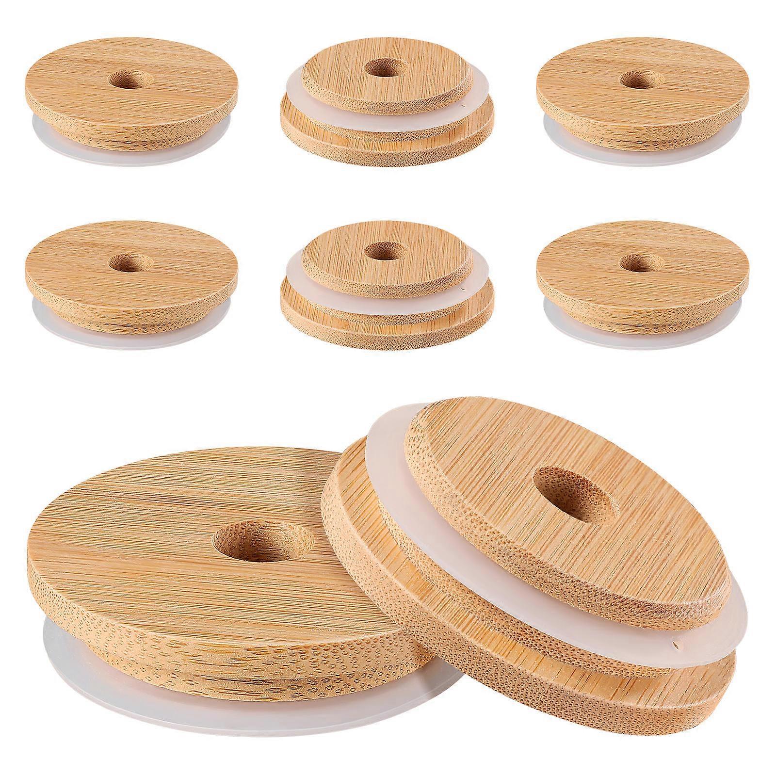 Bamboo Sealing Cover For Bottles And Jars 5Pcs Ideal For Kitchen Use Light Brown Square Design