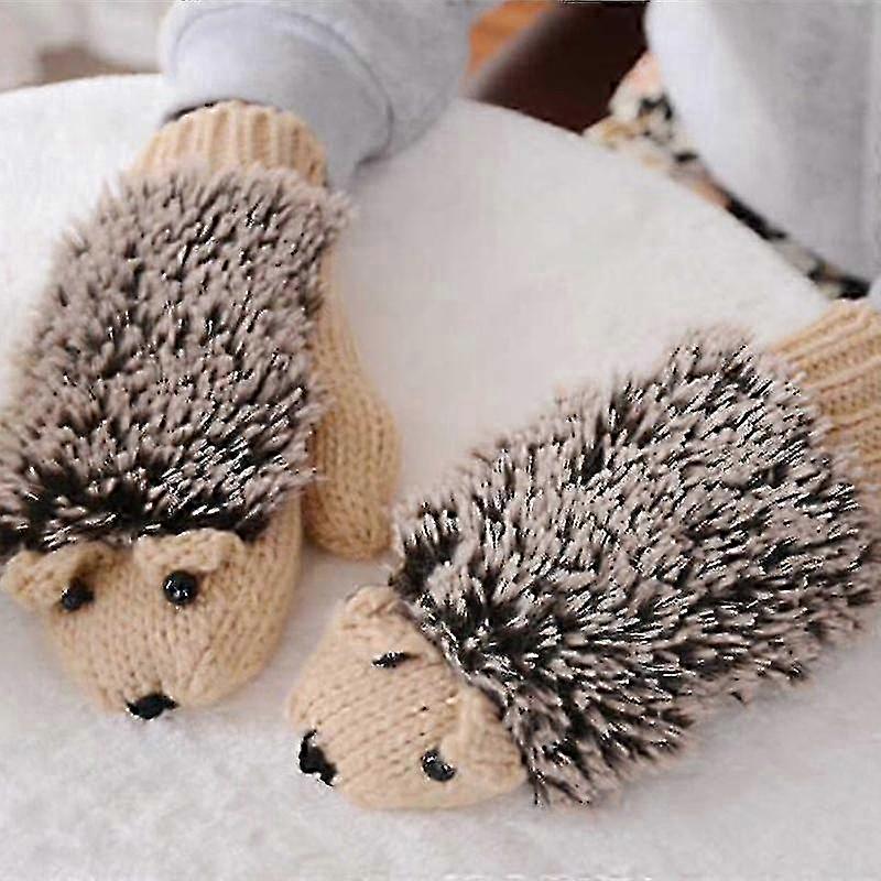 Women's Hedgehog Fingerless Thick Mittens Gloves-XT
