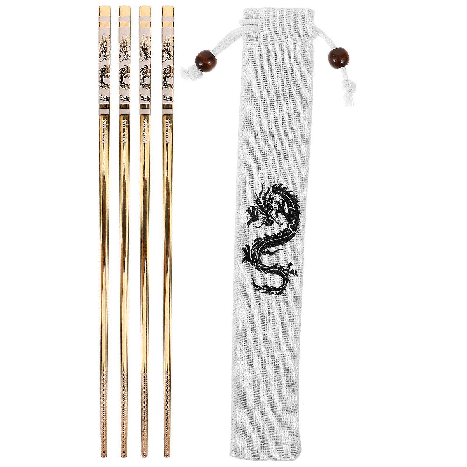 Metal Chopsticks Set With Elegant Dragon Pattern Designed For Lunar New Year Celebrations 23.5cm Length Heat-resistant 1 Set