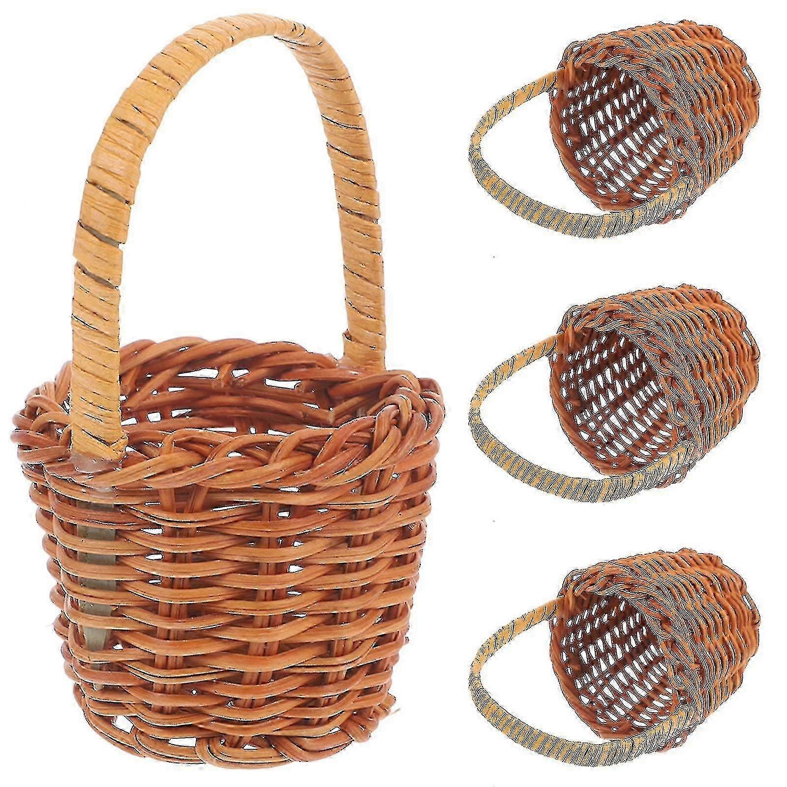 4 stk. mini-vevde kurver mini-blomsterkurv mini-piknikkurv mini-rottingkurver