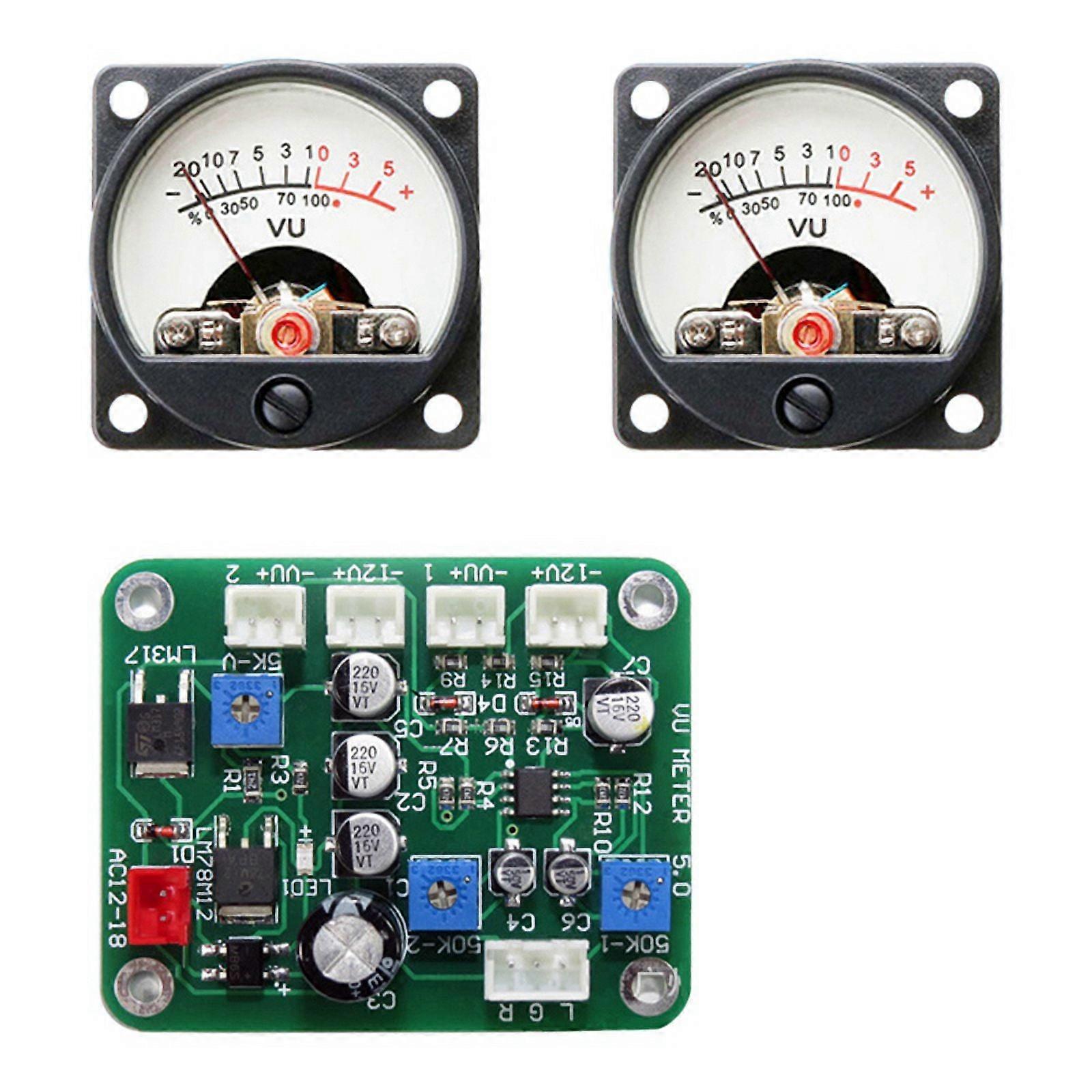 VU Level Audio Meter Stereo Amplifier Board+2pcs VU Meter 9-12V DC Stereo Amplifier Board Level Indicator