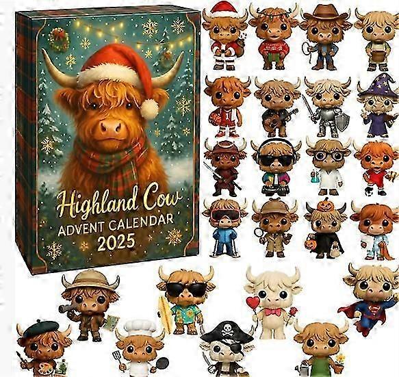Schottisches Hochland Rind Advent Countdown Blind Box Weihnachtsbaumschmuck Acryl Anhänger