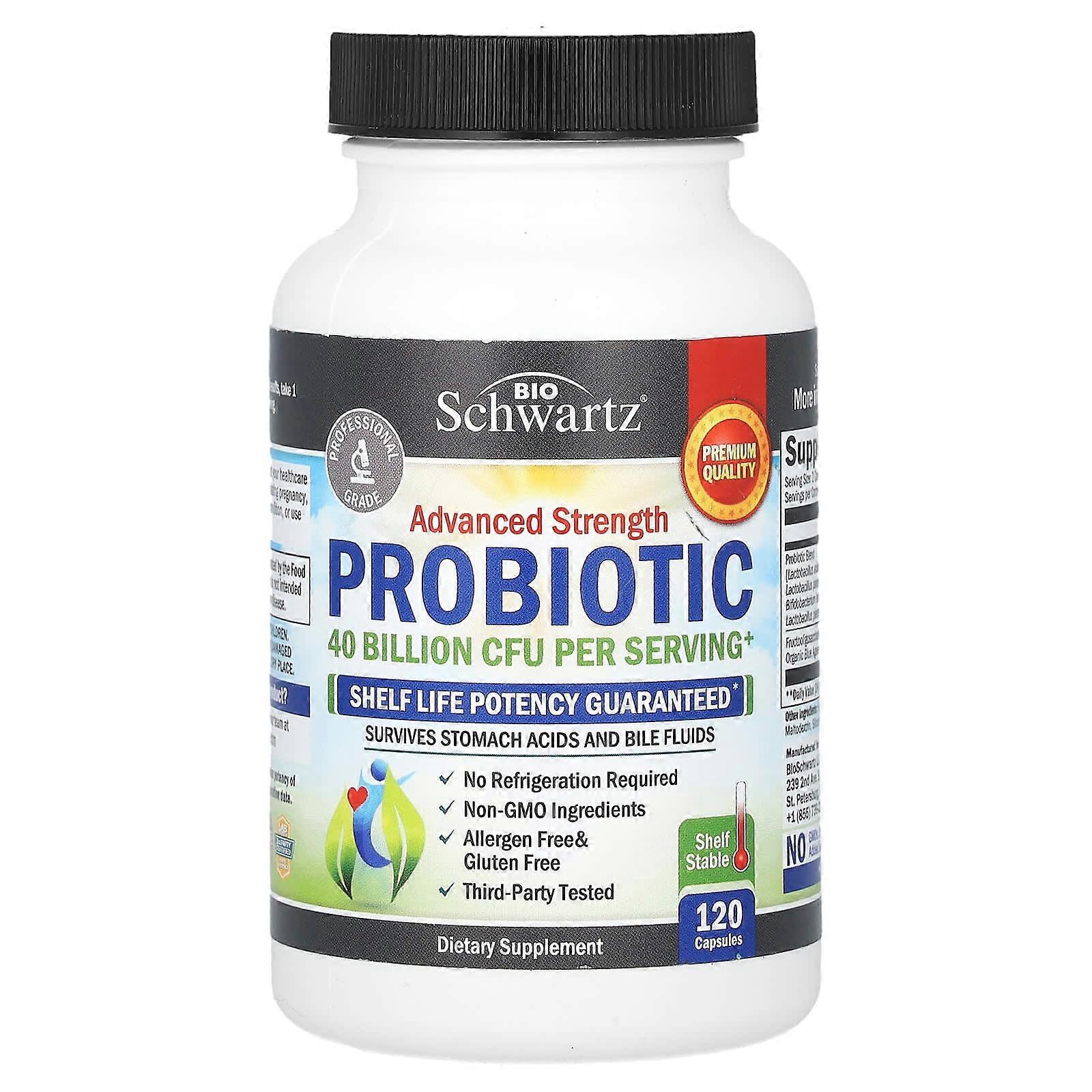 Advanced Strength Probiotic, 40 Billion CFU, 120 Capsules (20 Billion CFU per Capsule)
