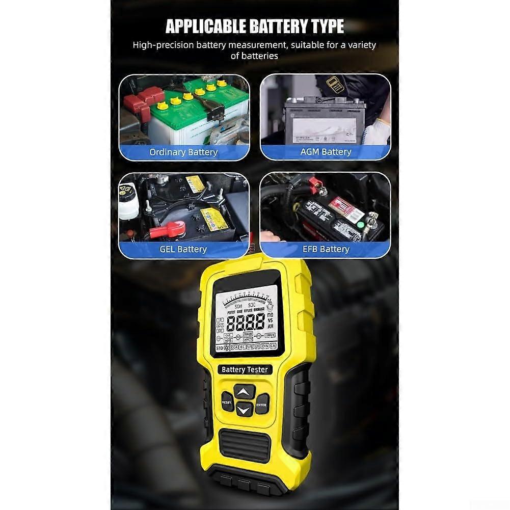 Car Battery Tester Red 12V/24V LeadAcid Battery Test Large LCD Display Compatible Flooded EFB AGM FlatPlate