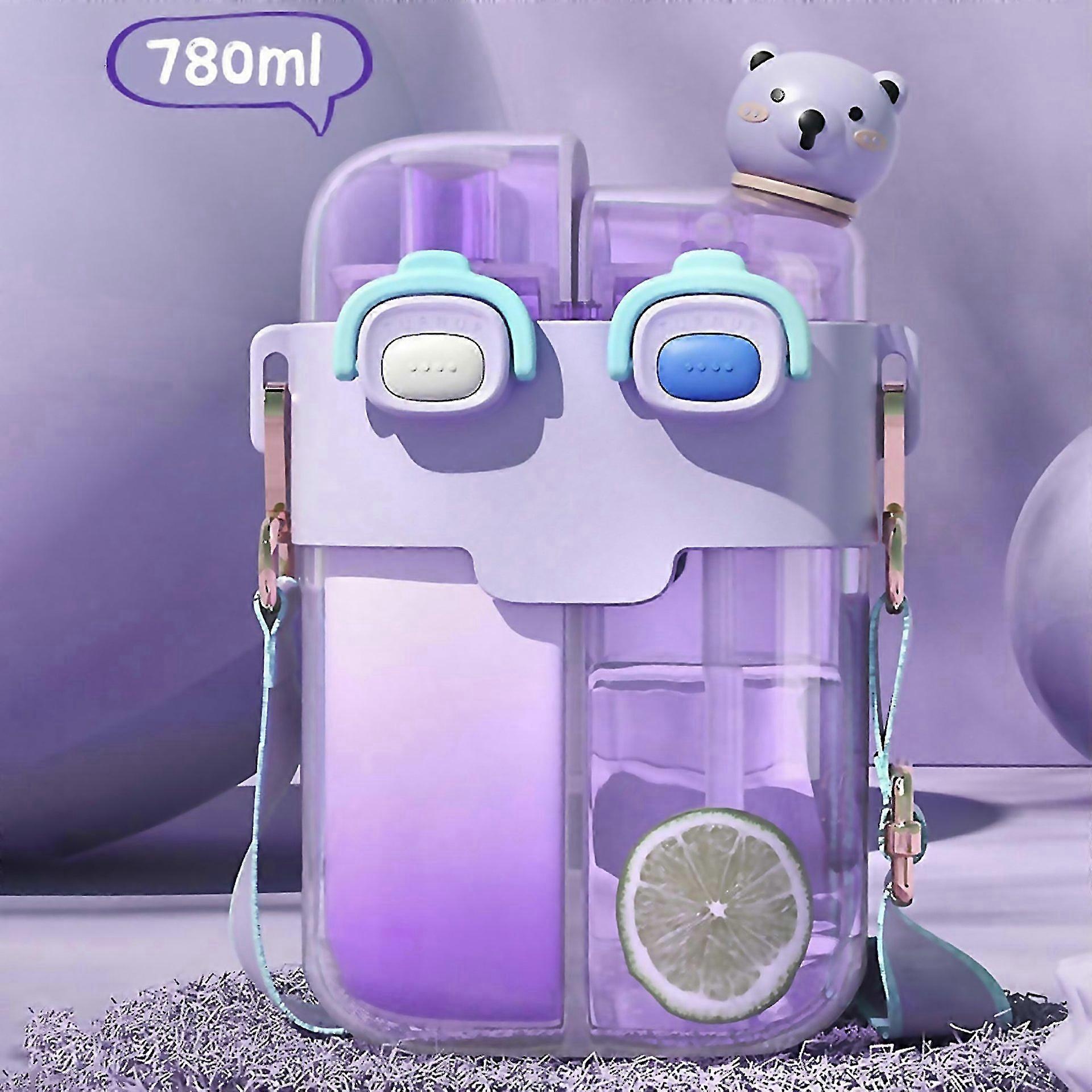 For 780ml Portable Dual Use Straw Bottlecute Large Capacity Leakproof Water Jug With Shoulder Strap