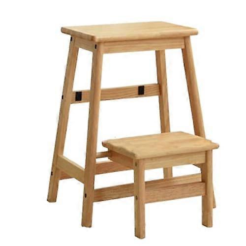 Folding Step Stool 2Tier Wooden Ladder, SpaceSaving, Home Kitchen Library, Easy Storage, Safe Access, Wood Color
