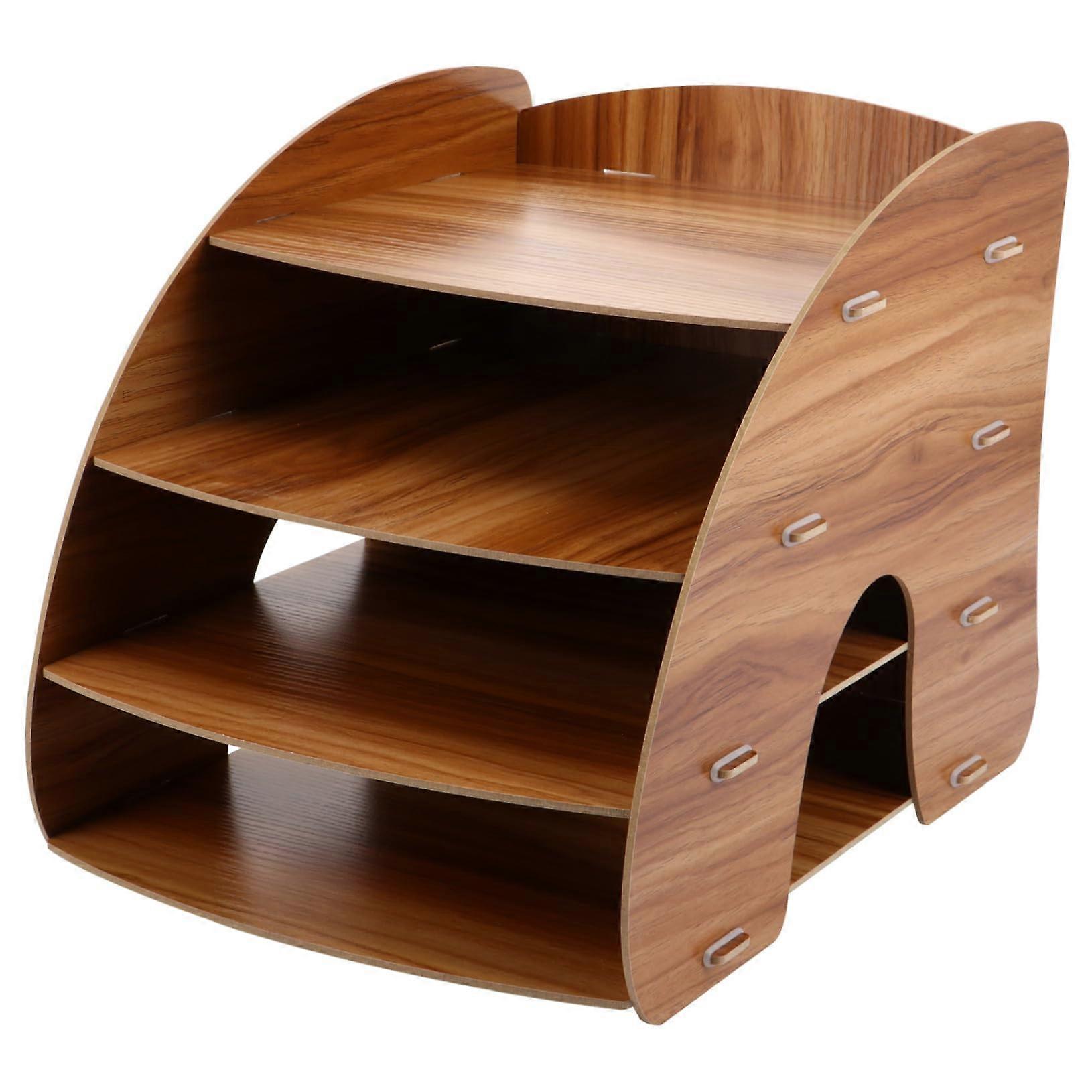 Wooden Desktop Storage Rack MultiLayer File Organizer SpaceSaving Shelf For Office Supplies And Pen Holder