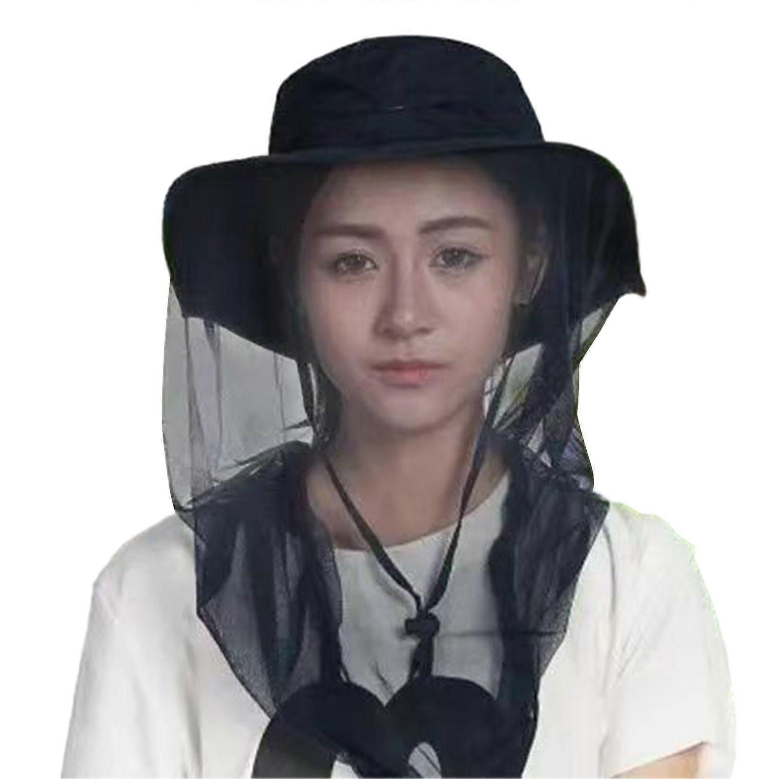 Mosquito Head Net Hat Sun Protection Bucket Hat with Hidden Net Mesh Foldable Fly Protection Netting Hat for Outdoor Fishing Hiking