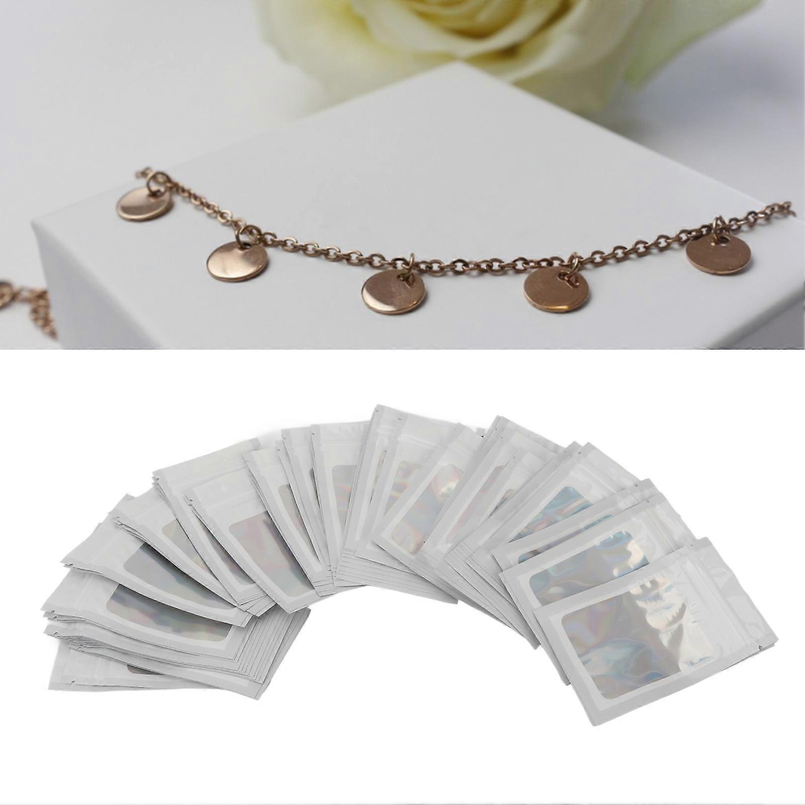 100pcs Resealable Odor Proof Pouch Holographic Smell Proof Packaging Bag with Clear Window for Lip Gloss White 