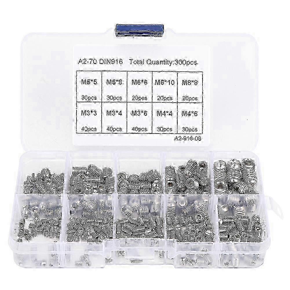 300pcs M3 M4 M5 M6 M8 Set Screw 304 Stainless Steel Hex Socket Screw Combination Set YEMAA