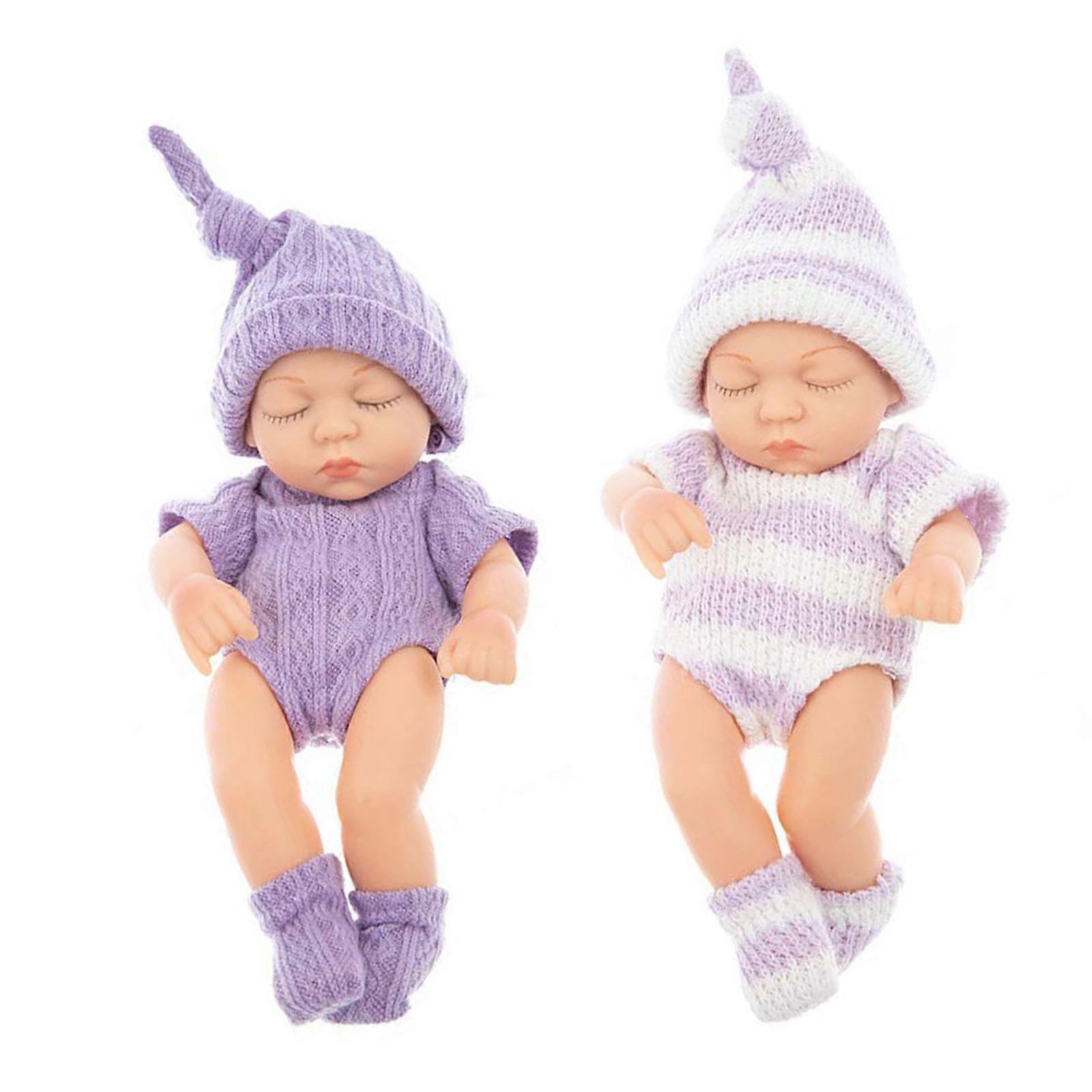 Interactive Silicones Sleeping Baby Dolls Set of 2Pcs Realistic Infants Reborns Toy with Flexible Joint for Educational Multicolor