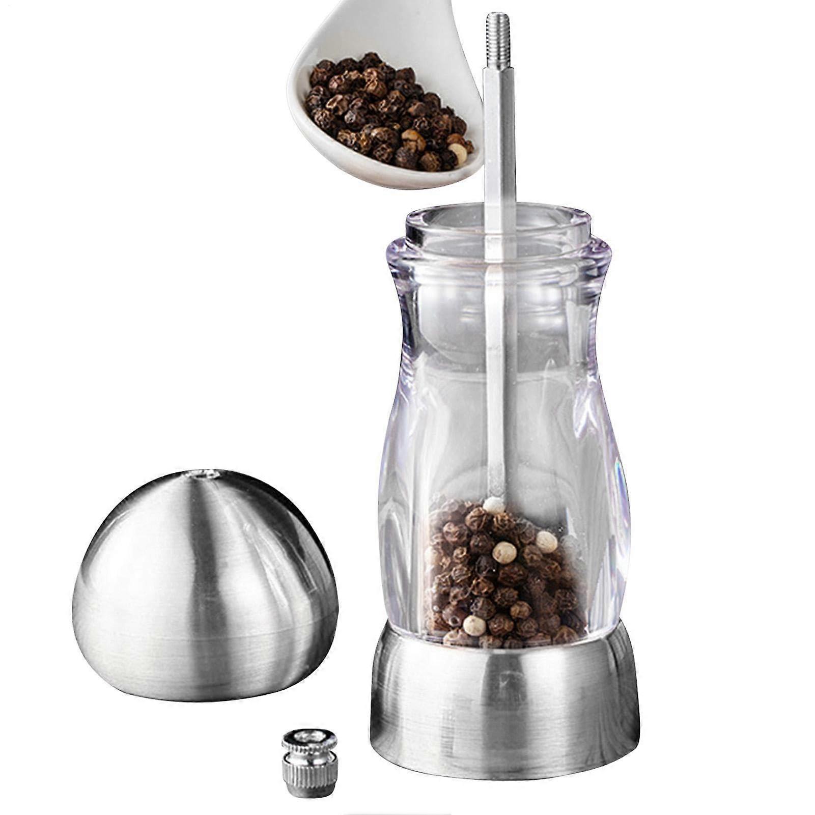 Pepper Grinder Transparent Acrylic Medium Size Manual Grind Adjustable Settings Visible Chamber Sea Salt Silver