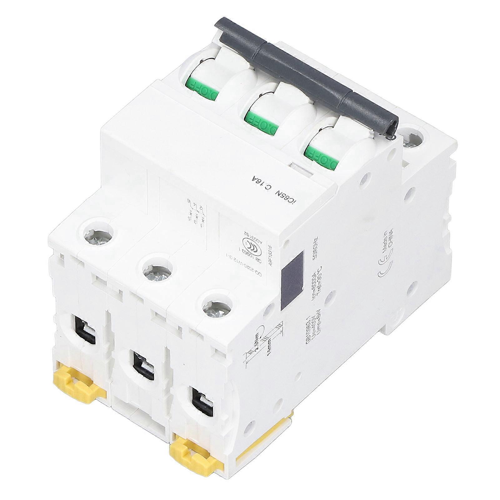 Miniature Circuit Breaker 3P DIN Rail Mount Low Voltage Overload Protection Switch 400V 16A