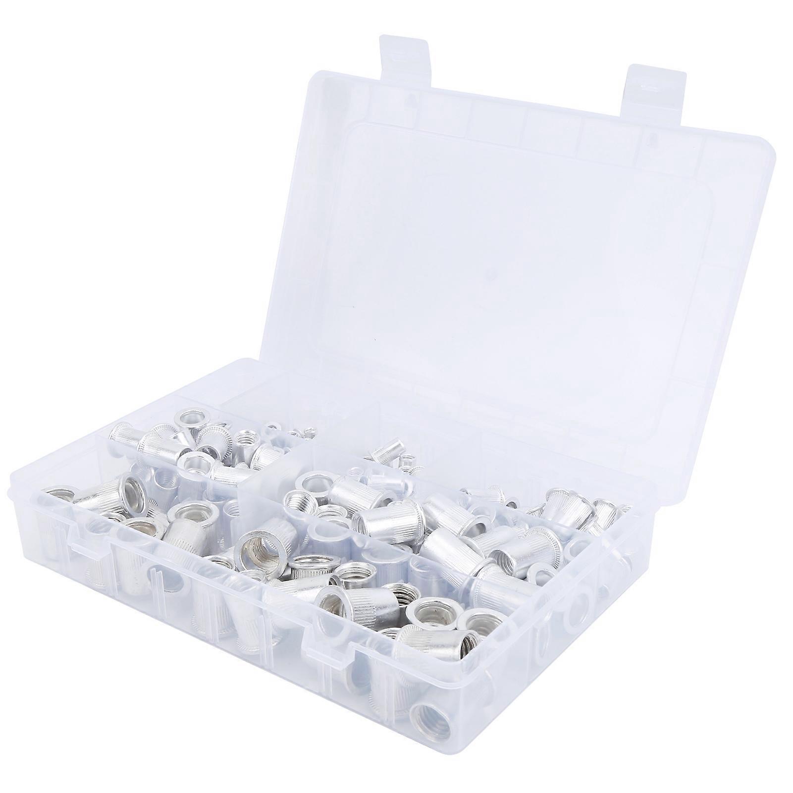 175pcs Rivet Nut Set Flat Head Aluminium Nutsert Assortment with Storage Box Industrial Tool