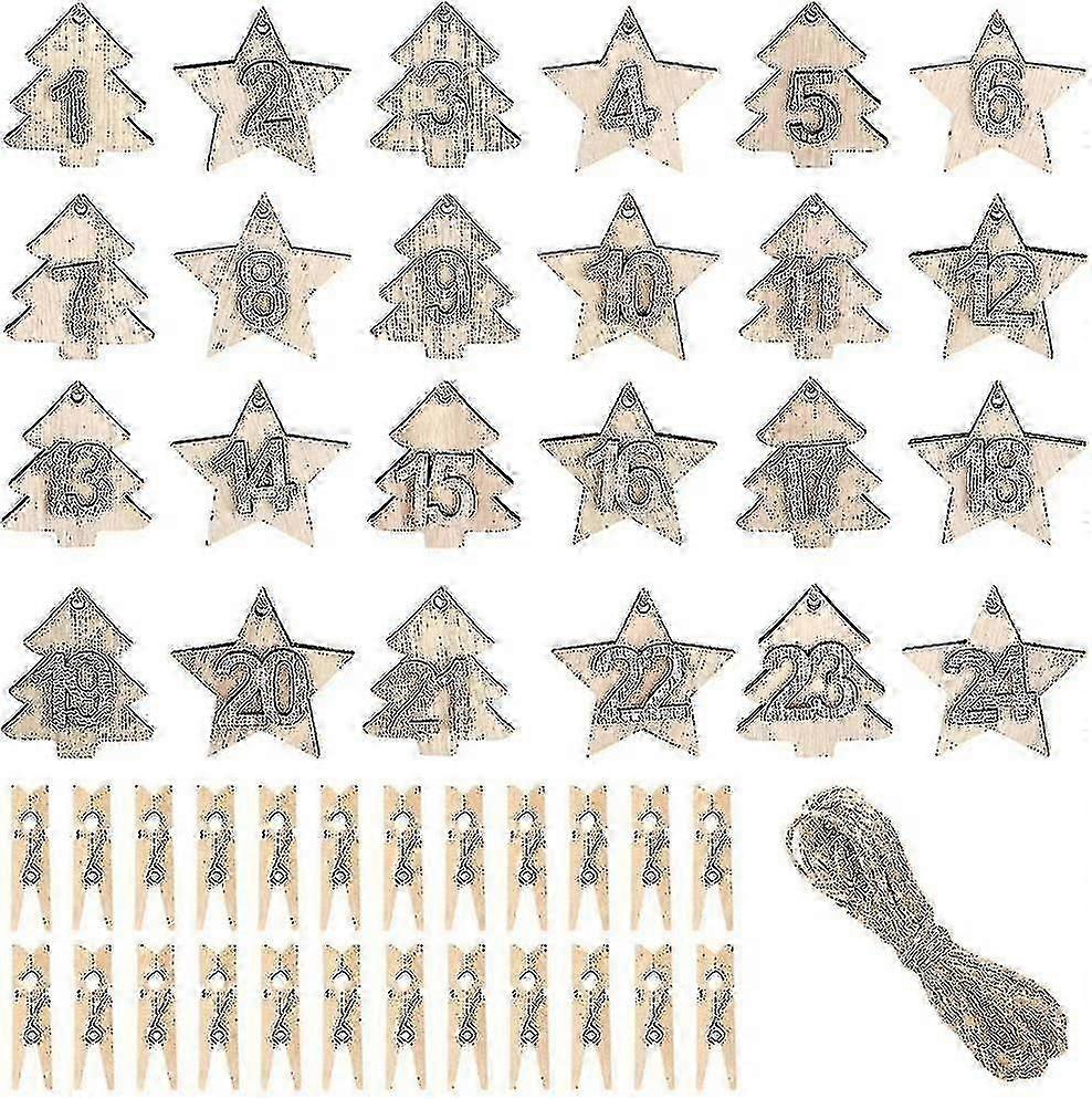 Advent Calendar Numbers Wooden, Christmas Advent Calendar Number Christmas Countdown Calendar With 24 Pieces Clips, Wooden Christmas Tree Ornaments Bd