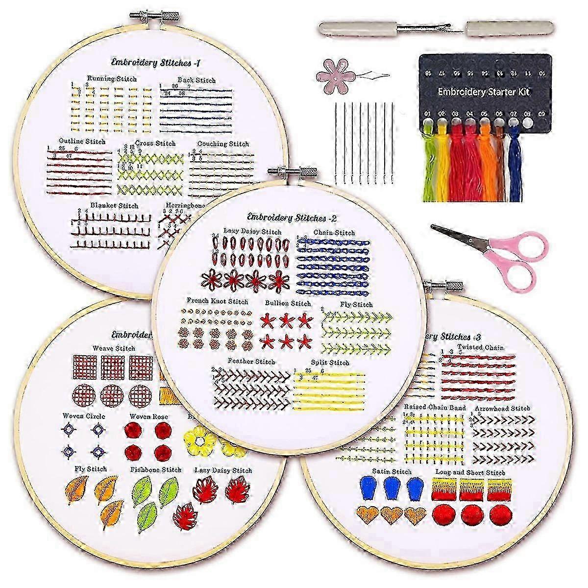 Embroidery Starter Kit with Practice Instructions for Beginners, Cross Stitch Kits for Adults with Embroidery Hoop, Color Threads, Nee