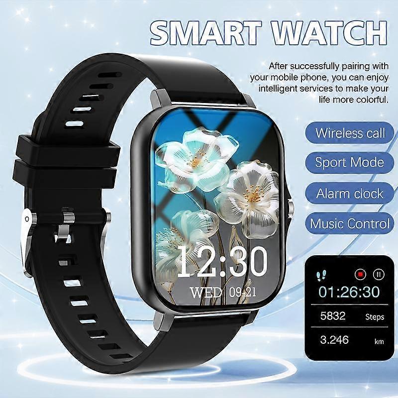 Smart Fitness Watch Pro with Large Square Dial, Supports Calls & Weather Info, Step Tracking, Multiple Sports Modes, USB Charging