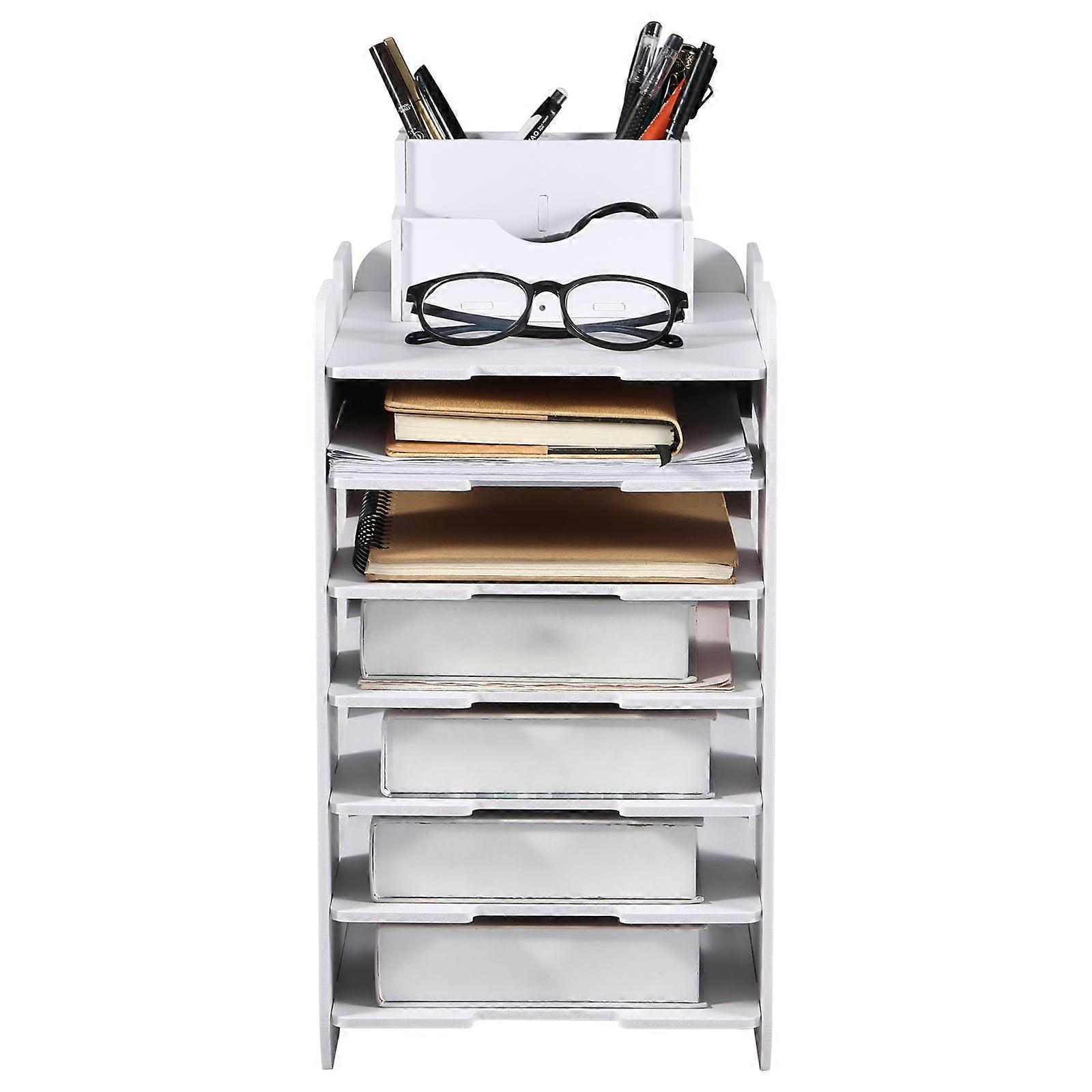 Wekvgz PVC Multi-Tier File Organizer, Notched Design, Space-Saving Desktop Holder, Compatible with Office Supplies, Robust & Sortable