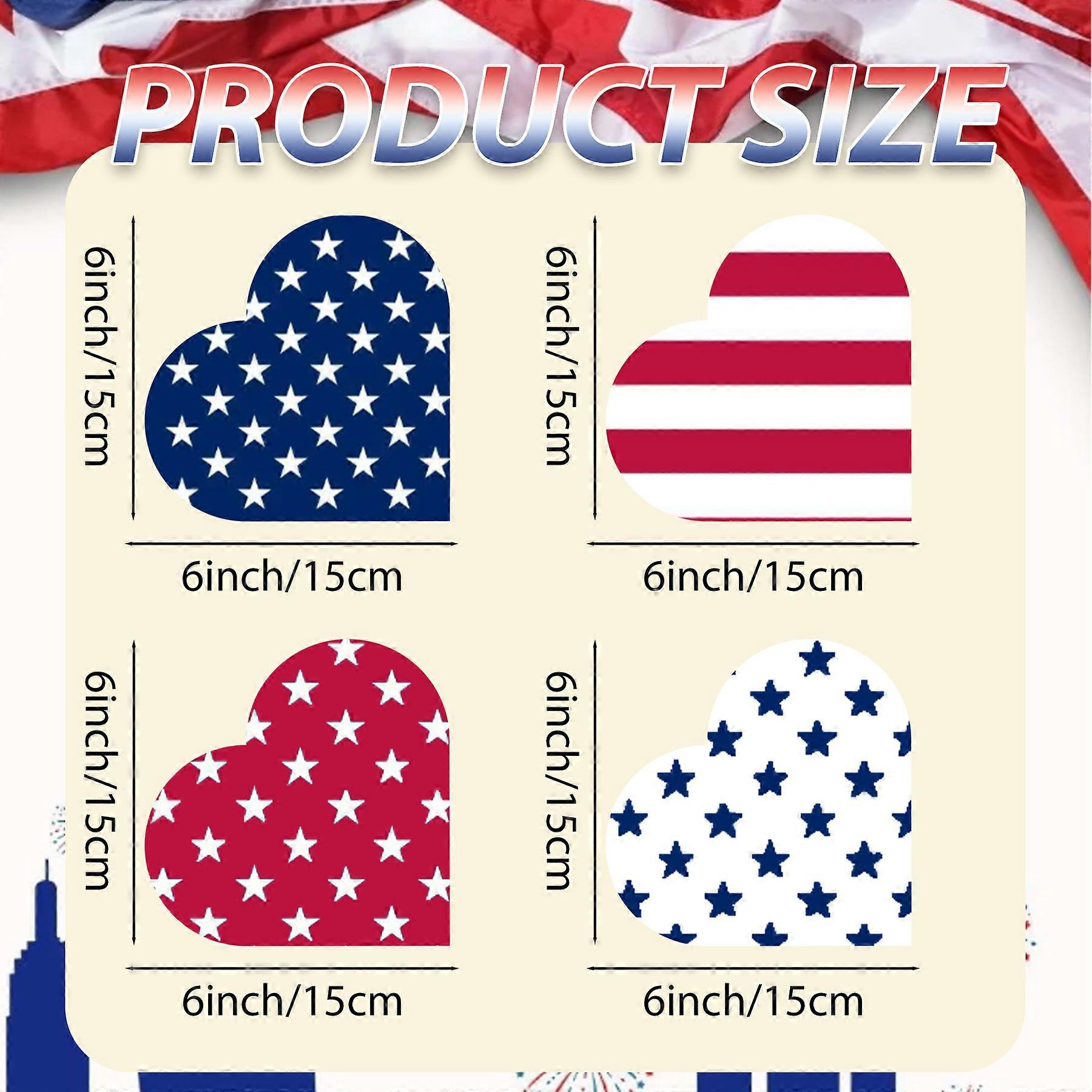4 Independence Day heart-shaped chevron plate ornaments, with American flag elements inside the heart, can be decorated on the desktop