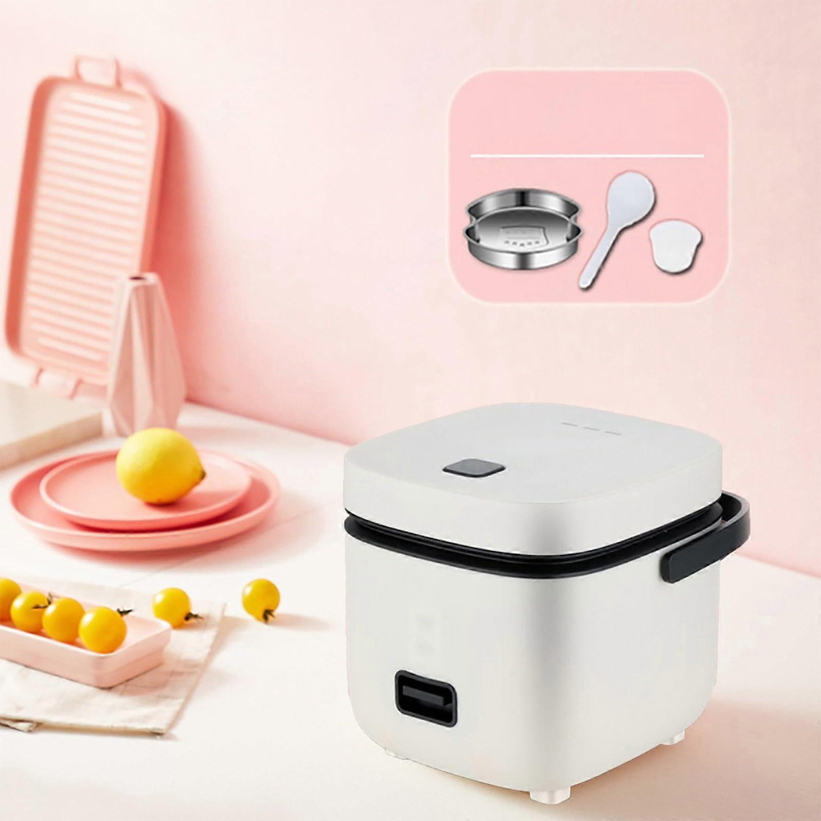 Small Rice Cooker 1.2L with Steamer and Spatula for Sushi and Single Person Cooking White
