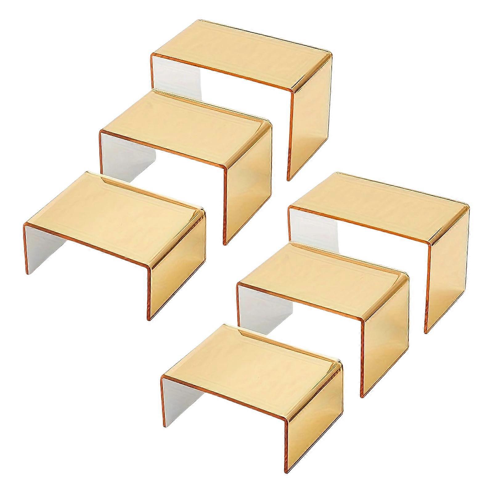Set Of 6 Reusable Gold Acrylic Showcase Stands For Jewelry Exhibition Collection Not Tip Design Multicolor