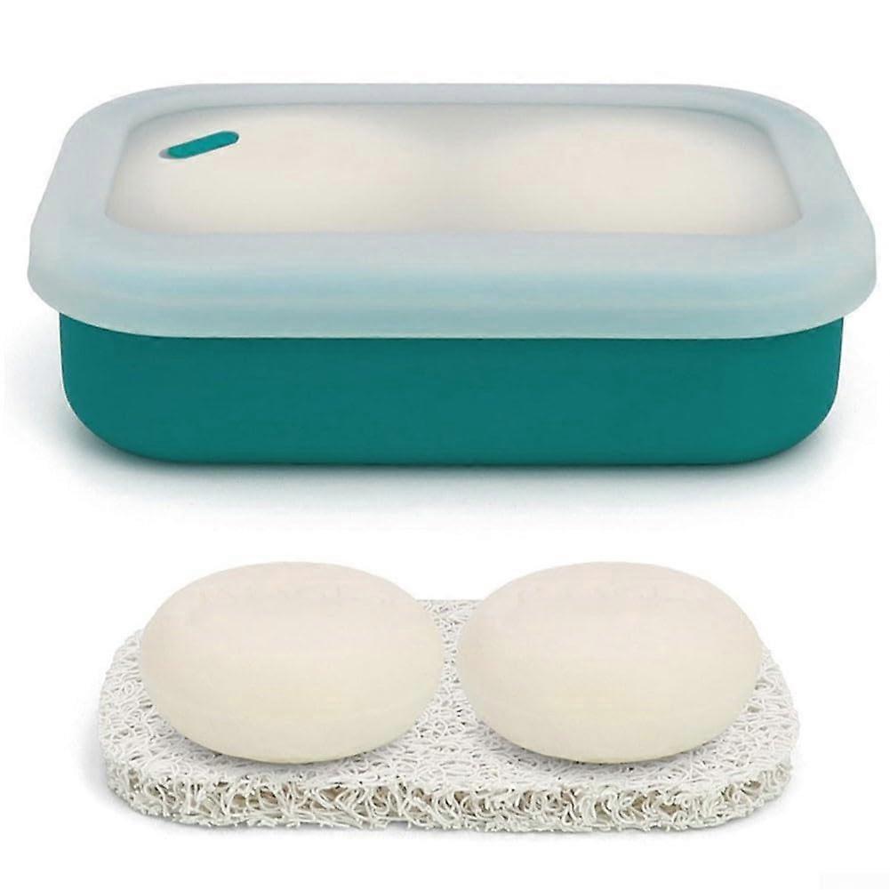 Silicone Travel Soap Case with Drying Pad Leak Proof Container for Shampoo Bars and Conditioner 2 Pack Green