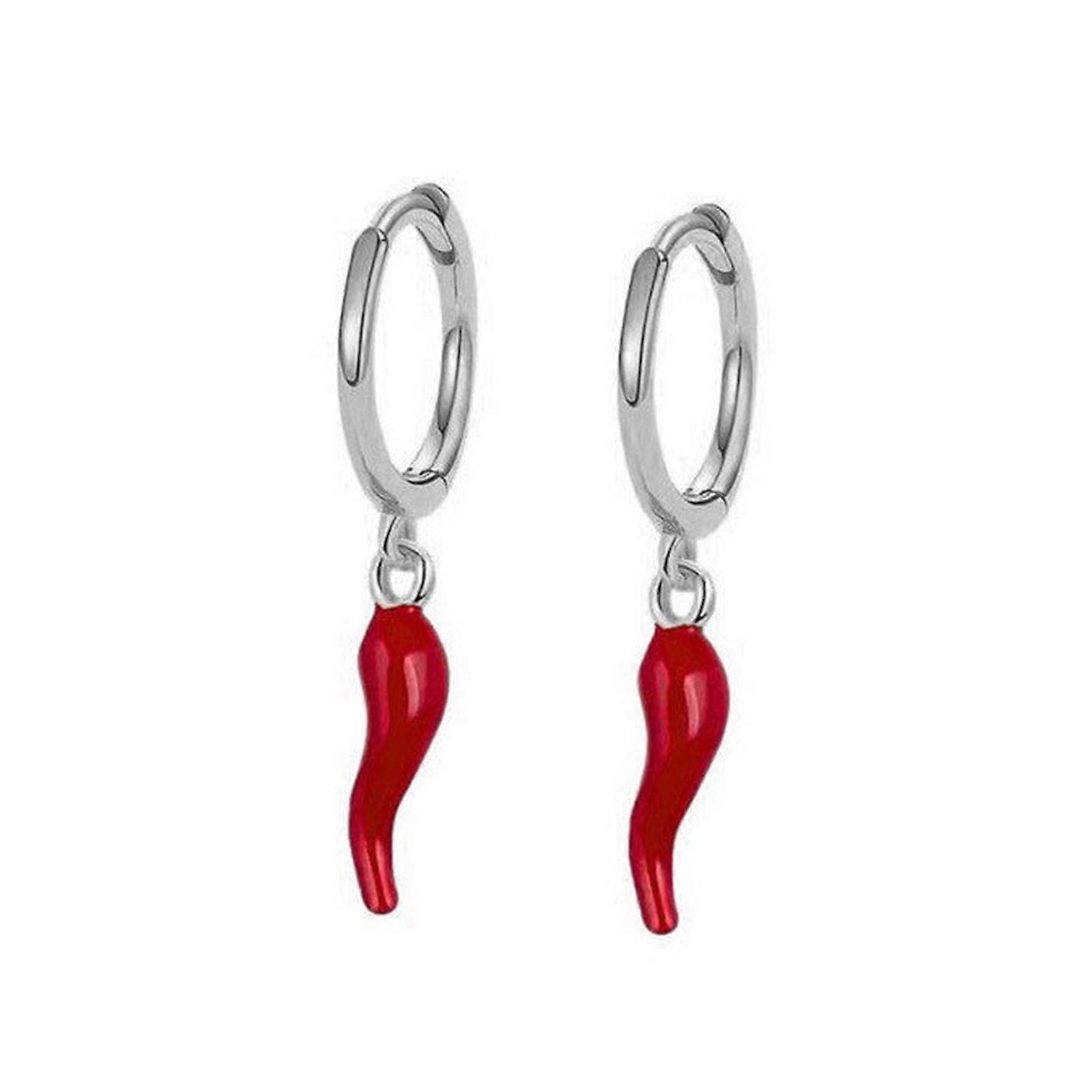 Ensemble collier et boucles d'oreilles élégant avec pendentif piments forts, plaqué or, en acier inoxydable léger, multicolore.