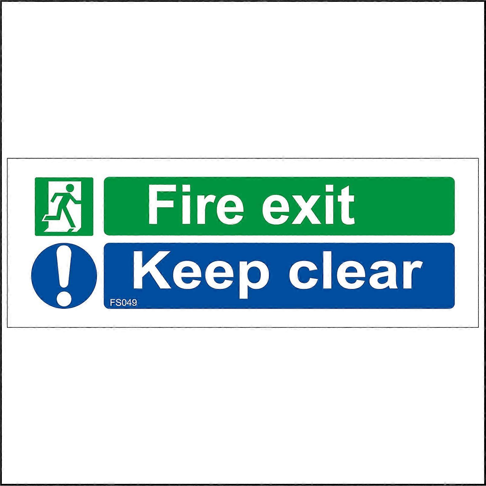 FS049 Fire Exit Keep Clear Sign with Running Man Door Exclamation Mark
